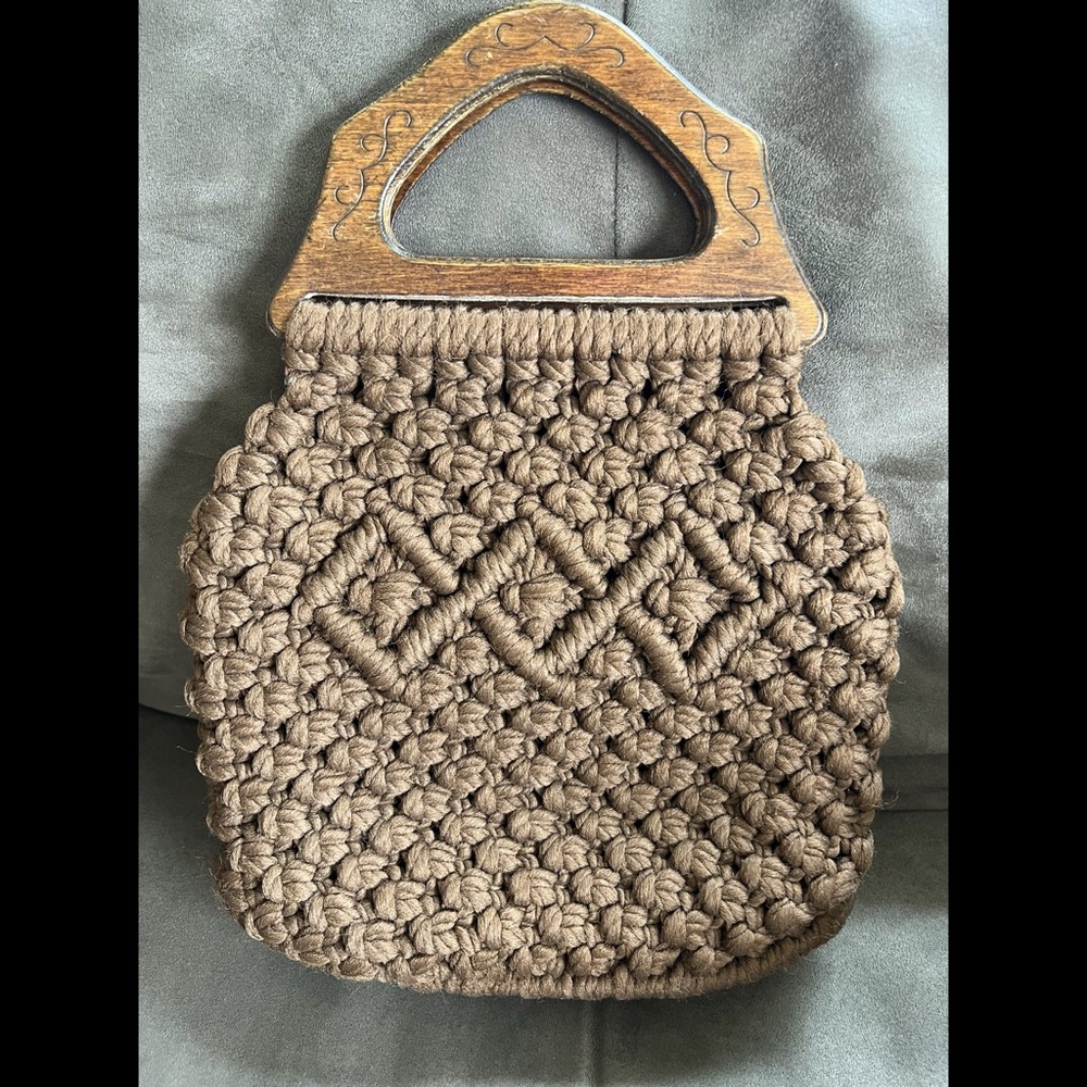 Handmade Vintage Macrame Purse Brown